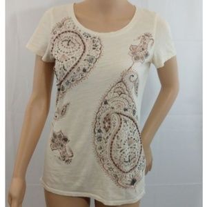 Lucky Brand Small Paisley Beaded Cotton Tee
